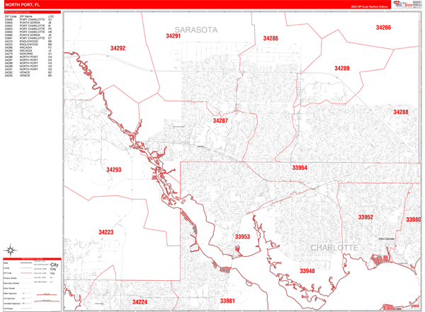 North Port City Digital Map Red Line Style